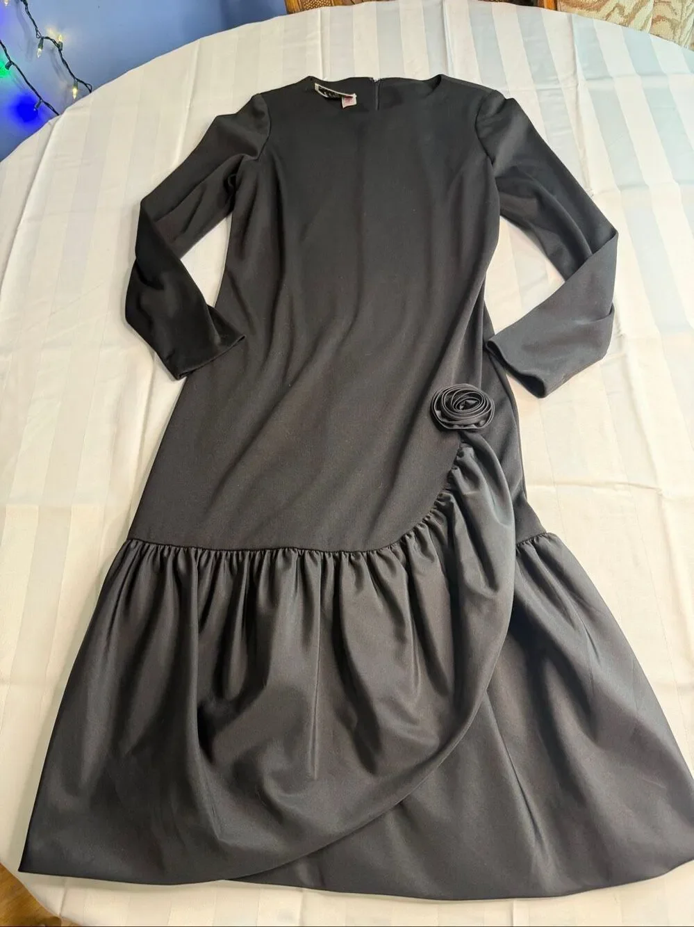 Umba for Parves Feinstein Black Vintage Rosette Ruffle Dress Size Small See Meas